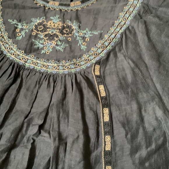 Zara‎ Denim Peasant Embroidered Floral Linen Blend Top Blouse Size Xs - Picture 13 of 14